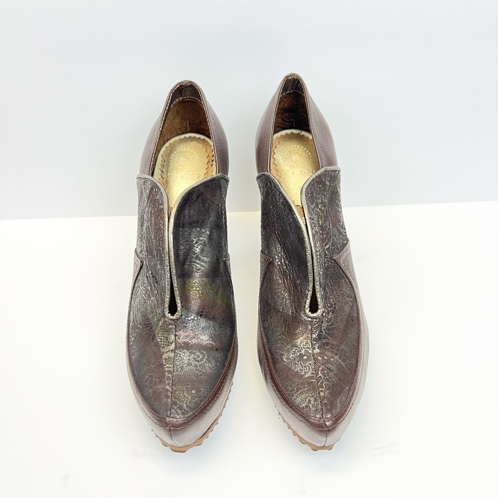 Siga Brown Bohemian Leather Heels Embossed Pattern US 10.5 EU 41 Made Colombia